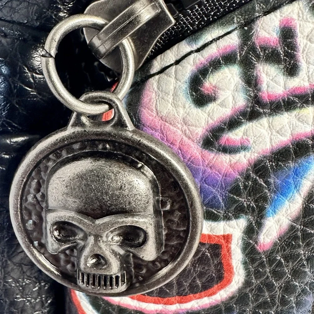 Ed Hardy Mens Black Pebbled Sling Backpack Eagle Skull Tattoo Graphic Bag